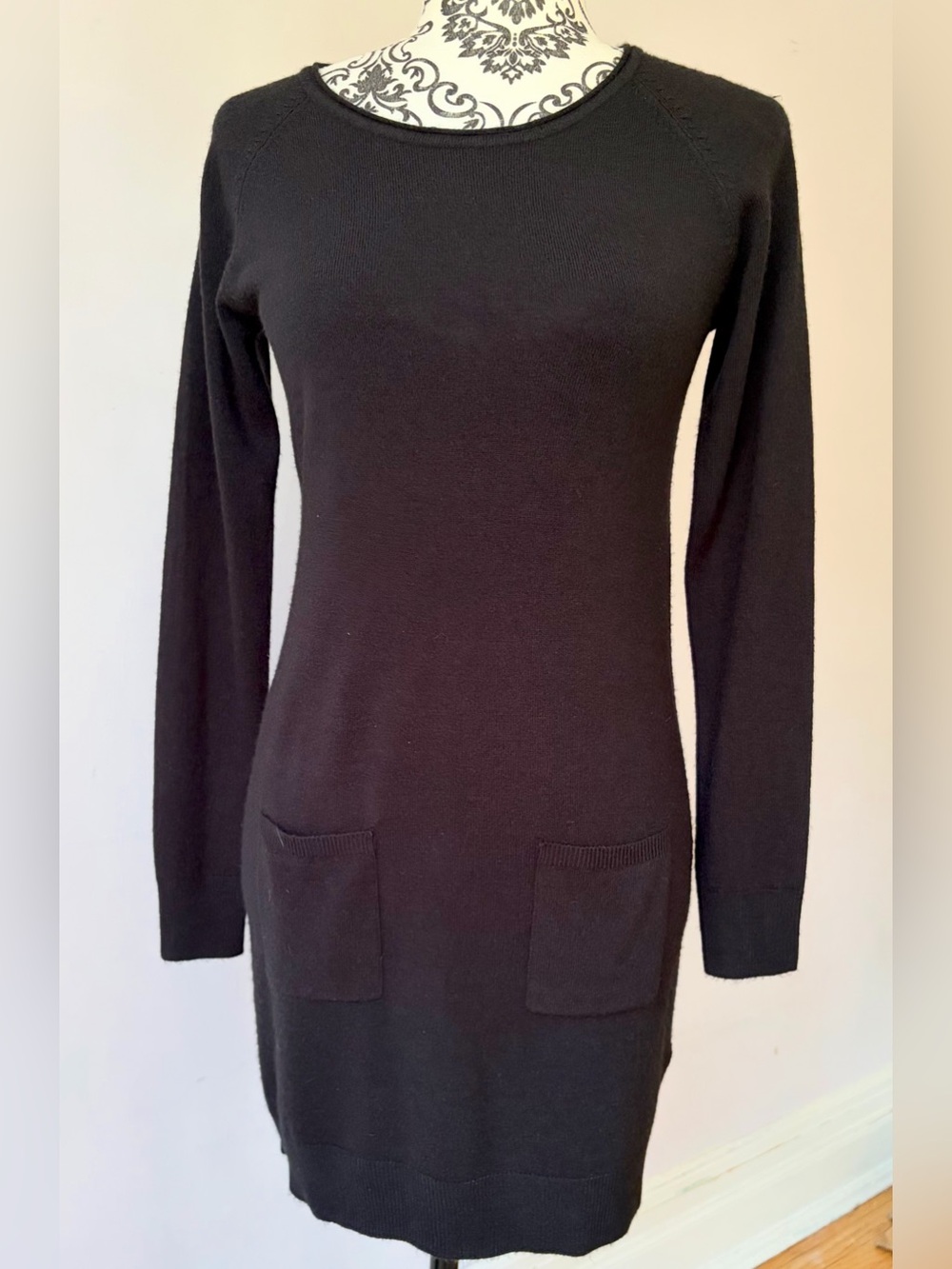 Fig Black Long Sleeve Mini Dress With Front Pockets Fits Small